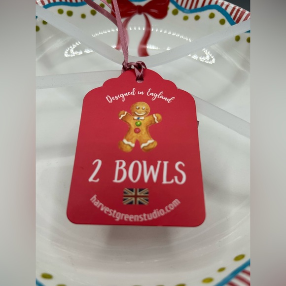 Harvest Green Studio GINGERBREAD HOUSE AND BOW Pasta Bowl Set Christmas NEW - Picture 4 of 7